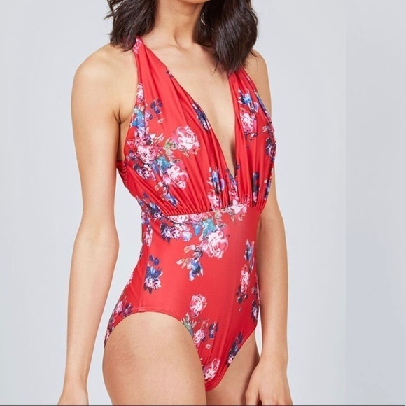 ModCloth Lauren Floral Plunge One‎ Piece Swimsuit Size 1X - Picture 3 of 10